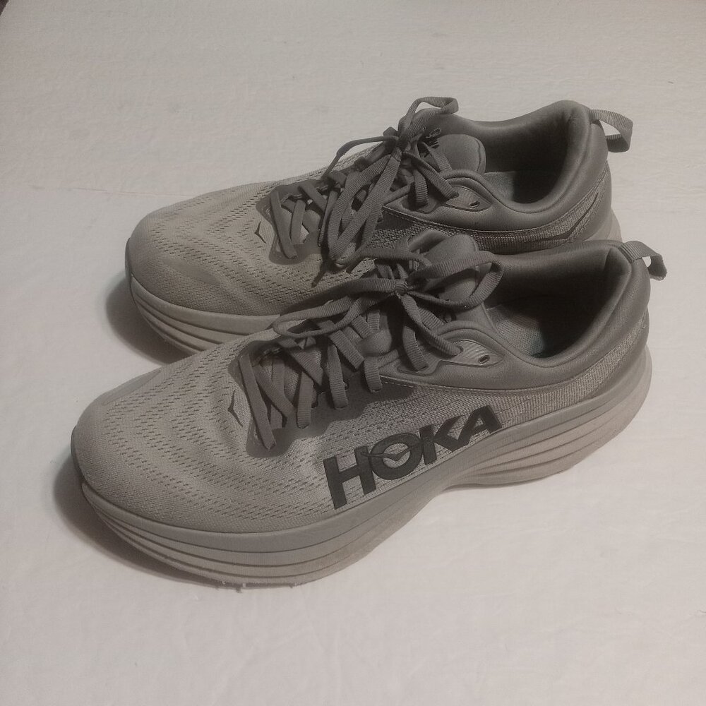 Hoka One One Men's Bondi 8 Size 13D Sharkskin/Harbor Mist Running Shoes
